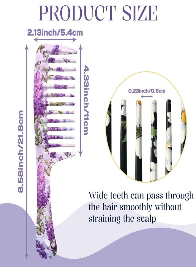 GABraden 2PCS Wide Tooth Comb,Effortless Tangle Removal for Long Hair Styling Comb for Curly,Wet,Cute Aesthetic Design for Women Men and Girls (Purple-Flowers-07) - Image 2
